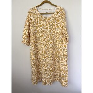 Winter Water Factory Womens Floral Dress Large Yellow Gold Organic Cotton Pocket